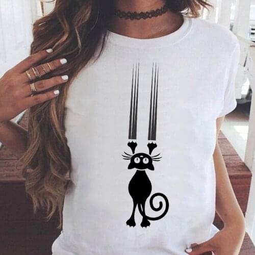Women t-shirts Summer streetwear cute cat print Short Sleeve Fashion Ladies tshirts Female Tees Graphics O-neck tshirt femme