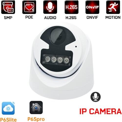 5mp 4mp audio poe ip camera h.265 cctv video surveillance security indoor plastic dome camera p2p onvif adjustable to 3MP 2MP