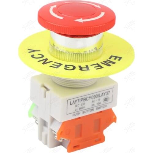 Red Mushroom Cap 1NO 1NC DPST Emergency Stop Push Button Switch AC 660V 10A Switch Equipment Lift Elevator Latching Self Lock
