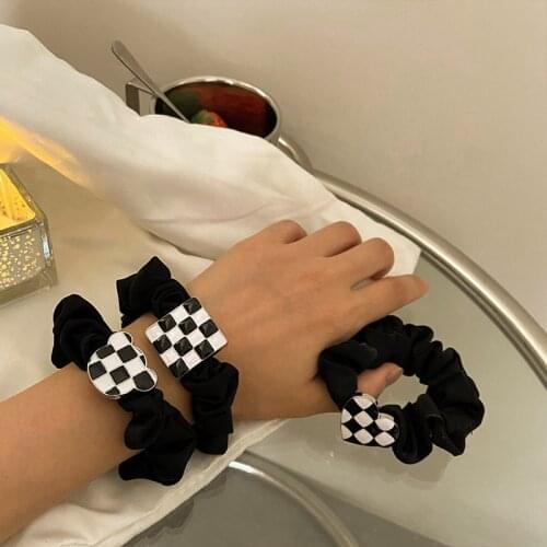 Large intestine circle hair circle ins small checkerboard black satin simple hair rope summer head rope rubber band