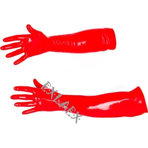 Latex Gloves Unisex Mittens Long Sleeve Gloves Latex Rubber Red Long Gloves Club Outfits Fetish Plus Size 57cm Fitness Glove
