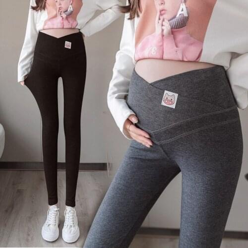 Across V Low Waist Maternity Leggings Autumn Cartoon Knitted Cotto Clothes Winter For Pregnant Women Pregnancy Skinny Pants