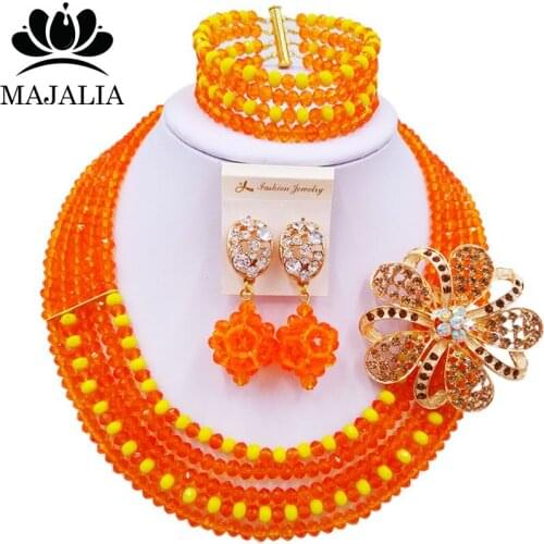 Majalia Fashion Classic Nigeria Wedding African Beads Jewelry Set Orange Crystal necklace Bridal Jewelry Sets 5ST0044
