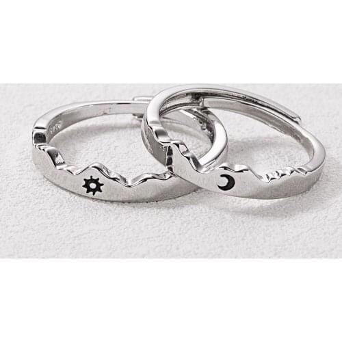Vintage Sun Moon Couple Rings For Women Men Punk Stainless Steel Ring Set Geometric Silver Color Open Ring Wedding Party Jewelry