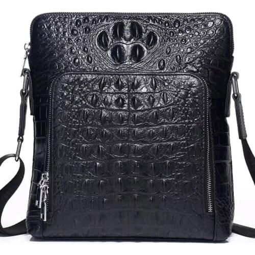 Crocodile pattern mens leather authentic mens shoulder bag large-capacity youth tide bag business diagonal wrapping bag