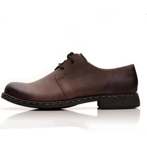 Retro EUR 37-44 Mens Genuine Leather Lace Up Retro Round Toe Oxfords Casual Chukkas Shoes Formal Dress Wedding Shoes