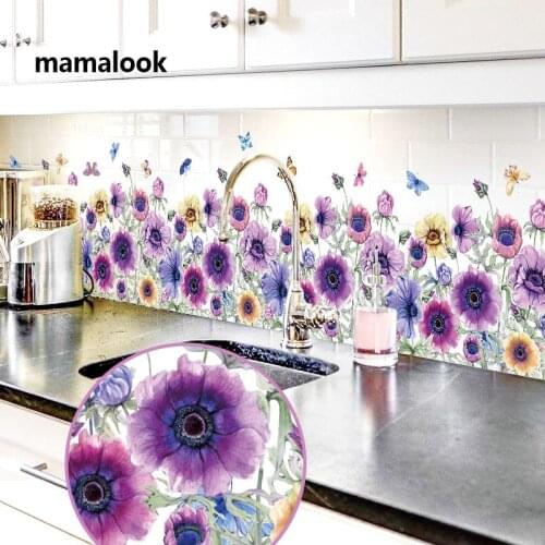 Anemone Flowers Butterfly Baseboard Stickers Bedroom Living Room Removable Decorative Wall Stickers