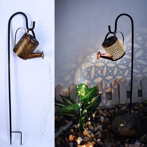 Outdoor Solar Stars Garden Art Light Gardening Watering Can String Hollow-out Iron Shower LED Lights Lamp Home Garden Decoration