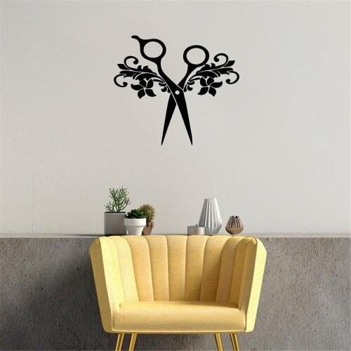 Beauty Scissors Wall Sticker Hair Beauty Salon Wall Decal For Barber Store Hair Salon Home Decoration Vinyl Art Mural ov697