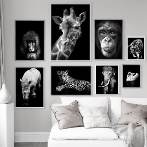 Giraffe Lion Wolf Elephant leopard Animal Nordic Posters And Prints Wall Art Canvas Painting Black White Wall Pictures Kids Room