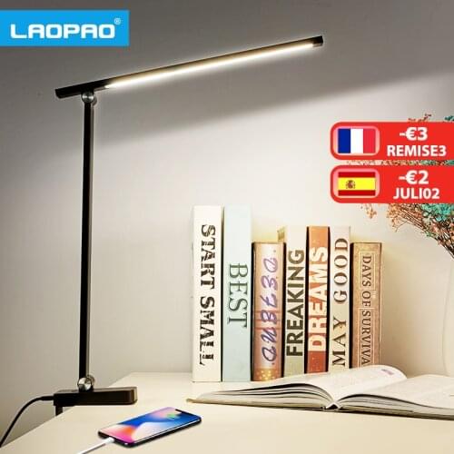 LAOPAO Long Arm Table Lamp Led Flexible Timing Touch Dimming Desk Lamp Clip Book light For Reading Bedroom 3 Color Modes Light