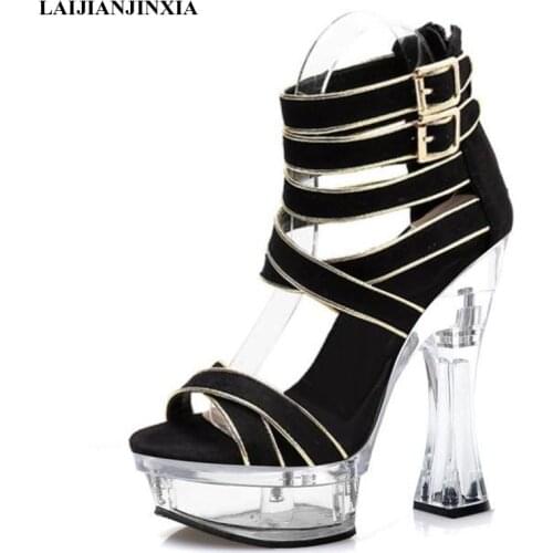 LAIJIANJINXIA New Summer Woman Sandals 6 inch Plus Size Platform Sole Peep Toe 15 Cm High Heel Gladiator sexy Pole Dance Shoes
