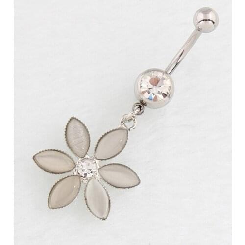 New Fashion Creative Exquisite Opal Flower Navel Belly Button Barbell Ring Body Piecing Jewelry