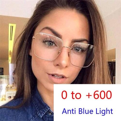 Presbyopia Glasses Women Anti Blue Light Metal Oversized Square Reading Glasses Men Vintage Luxury Brand Clear Shades 0 to +600