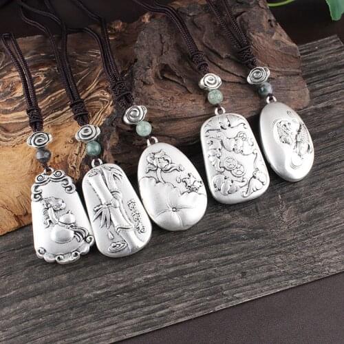 Archaize Jewelry Original ethnic antique silver plated long necklace joker Buddha embossed pendant heavey metal accessy