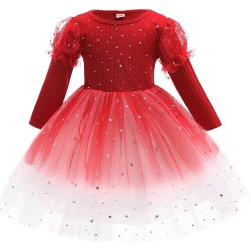 Girl Dress 2020 Autumn/Winter New Children Princess Dresses Long Sleeve Starry Sky Fluffy Christmas Skirts Baby Dress For Girls