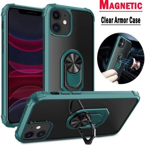 Shockproof Car Magnetic Phone Case For iPhone 11 12 13 Pro Max 8 7 6 SE2 XR X XS Max 12 13 Mini Clear Armor Bracket Back Cover