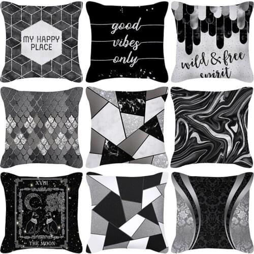 Silver Grey Geometric Print Square Peach Skin Throw Pillow Sofa Office Cushion Cover Dakimakura 45x45cm