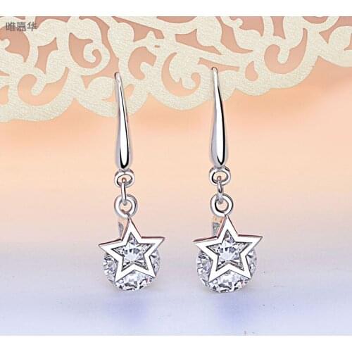 925 Sterling Silver Crystal Star Charm Piercing Stud Earring For Women Girls Jewelry Pendientes Accessories eh106