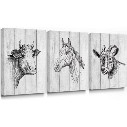 Triptych Black White Cow Horse Goat Diamond Embroidery Full Square Round Diamond Painting Animals Farm House Wall Decoration