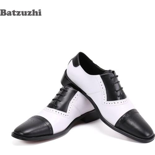 Batzuzhi Genuine Leather Dress Shoes Handmade Mens Shoes Formal Lace-up Black White Business Shoes Men Zapatos Hombre, Big Size