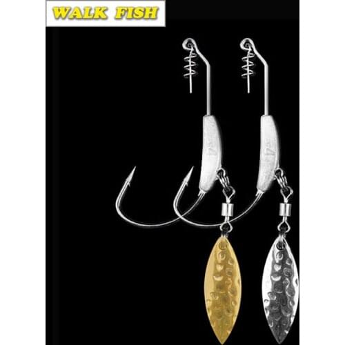 WALK FISH 3Pcs 4.5G/5.5G/7.2G Offset Fishing Hooks Lead Weighted Crank Hook with Spoon Soft Baits Hook Add Lead Weight Worm Hook