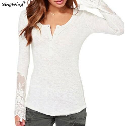 Singwing Women Cotton Embroidery Floral Crochet Blouse Ladies With Chiffon Blouse Lace Women Blouse Tops Grey Color