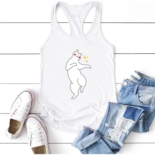 Woman Sport Funny Vest Women Tank Top Sleeveless Summer Vest Femme Top Casual Anime Clothes Dancing White Cat Print