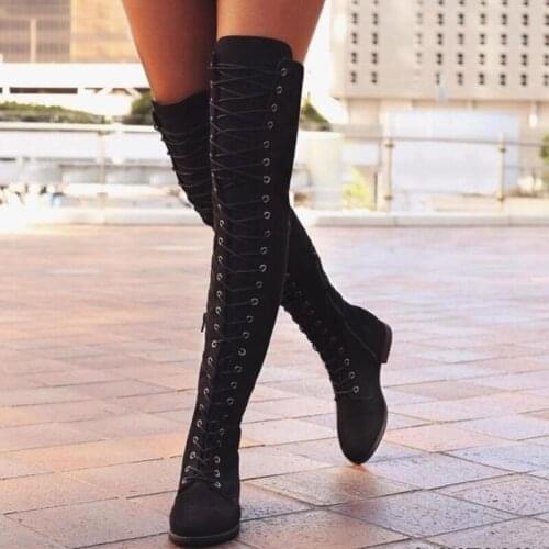 Sexy Over The Knee Boots Faux Suede Women Boots Lace Up Thigh High Boots Female Low Heel Winter Shoes Women Autumn Winter Boots