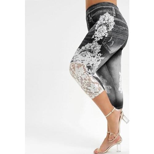 Women Fashion Lace Patchwork Hip Lifting High Waist Skinny Pants Long Cropped Trousers Women 2021 Summer Clothes for Women Jeans