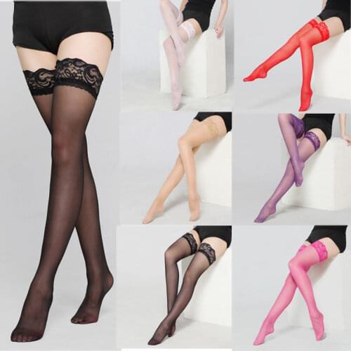 Women Sexy Stocking Casual Lace Solid Color Over Knee Thigh High Mesh Sheer Pantyhose Floral Patchwork Stockings