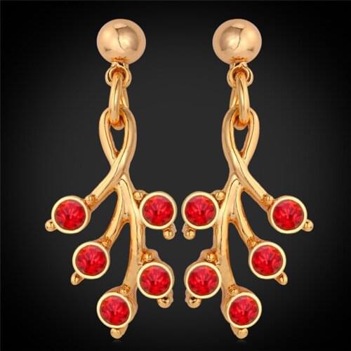 Kpop Drop Earrings For Women Elegant Red Crystal Rhinestone Jewelry Fashion New High Quality Gold Color Earring E081