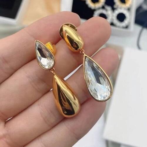 Big crystal waterdrop dangling earring for women gold long drop party earrings luxury brand streetwear