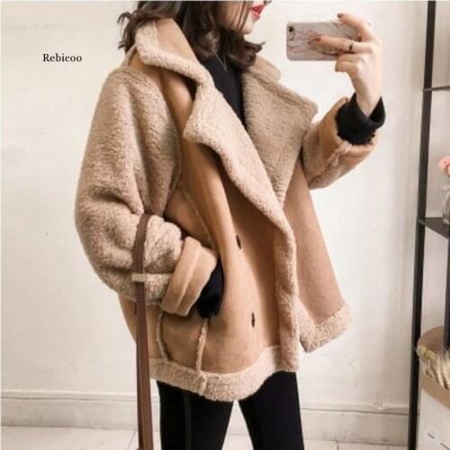 Womens Jacket Coats New Lapel Woolen Jacket Coat Vintage Long Sleeve Side Pockets Outerwear Chic Manteau Femme