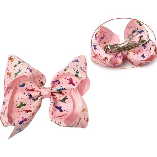 1PC Shiny Unicorn Hair Bows 5" Large Grosgrain Ribbon Hair Bows With French Clip Girls Hairpin Cartoon Barrettes
