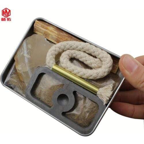1PC Old-fashioned Original Fire Tool Burning Stone Flint EDC Outdoor Make Fire Equipment Fire Sickle Cotton Rope Set