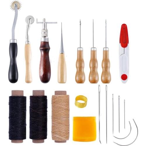 20Pcs/Set Leather Craft Hand Stitching Sewing Tool Thread Awl Waxed Thimble Kit