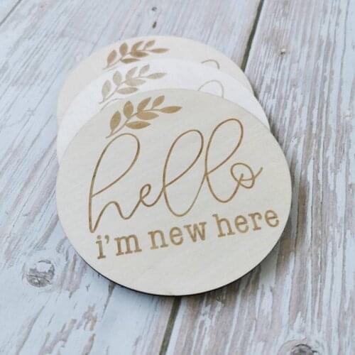 20pcs Hello I'm New Here Wooden Milestone Discs Baby Announcement Photo Newborn Prop gift