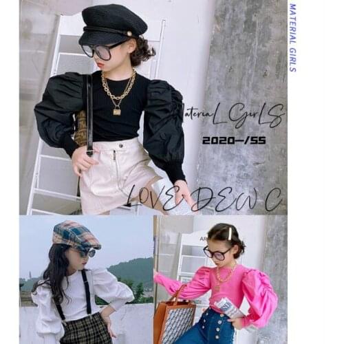 2020 Korea style girls t-shirt cotton puff sleeve fashion autumn girls top 4-10t F738