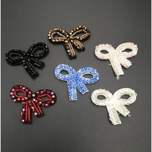 3D Handmade Beaded Patches Colorful Beads Bow Sew on Crystal Patch for Clothing Rhinestone Beading Applique Cute Patches