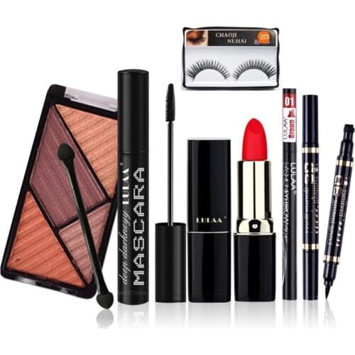 8 Pcs Makeup Set Eyeshadow Palette Lipstick Eyebrow Pencil Lip Gloss Makeup Brush Powder Puff Girls Cosmetic Tool