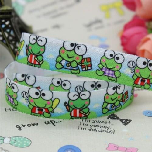 DHK 5/8 inch 5yards Fold Over Elastic FOE frog printed ribbon headband hair band diy decoration OEM Wholesale C274