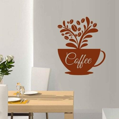 Coffee Cup Beans Kitchen Cafeteria Cafe House Wall Sticker Vinyl Interior Home Decor Decal Removable Mural 3307