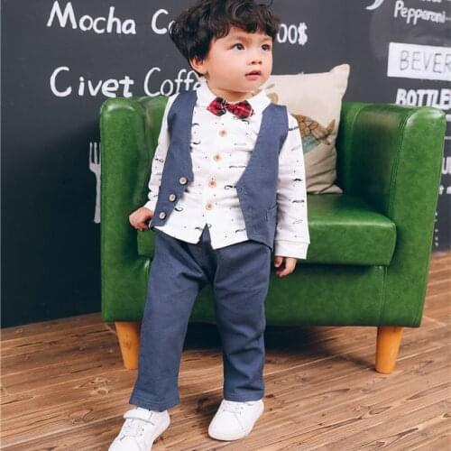 Baby Boys Gentleman Clothes Wedding Party Birthday Costume Kids Baby Boy Clothes vest Tops + Pants Sets 2PCS Outfit Summer Suit
