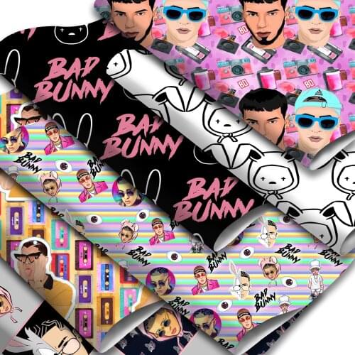 Rapper Singers Printed Faux Leather Sheets Rabbit Synthetic Leather Fabric Roll 30x140cm for DIY Earrings Hair Bows Crafts