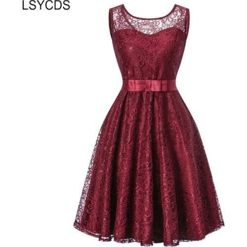 LSYCDS 50s 60s Retro Ladies Dress Floral Sleeveless Knee-length Big Swing Vintage Desses Casual Party Red Blue Pink Lace Dress