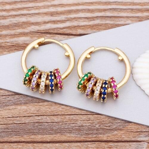 Fashion Round Colorful Cubic Zirconia Dangle Earrings Copper Hoop Drop Earrings For Women Wedding Statement Charm Jewelry Gift