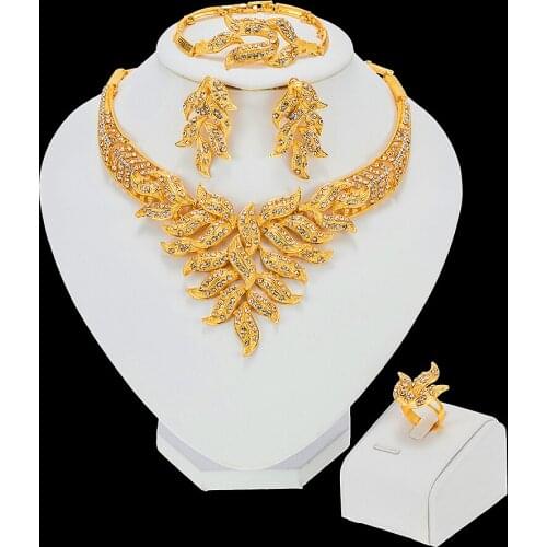 Dubai Gold Fashion Bridal Wedding Earrings Ring Jewelry Sets Indian Jewelry Set Bracelet for Women African Necklace Wedding Gift