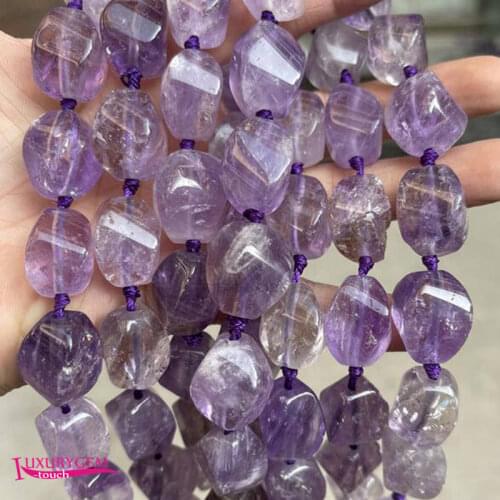 Natural Light Amethysts Crystals Stone Spacer Loose Beads High Quality 15x20mm Smooth Twisted Shape DIY Gem Jewelry Making a3722