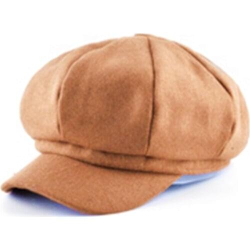 New Fashion Fall Winter Solid Color Plush Wool Octagonal Cap Casual Vintage Painter Hats Newsboy Go Out Beret Cap For Female